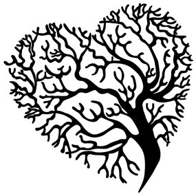 Nástenná kovová dekorácia Srdcový strom čierna