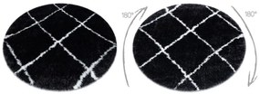 Koberec FLUFFY kruh shaggy kratka, trellis - antracit / biely
