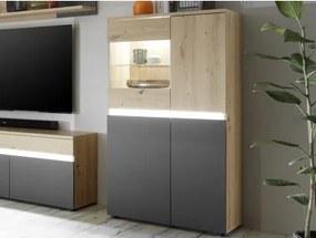 Presklená skrinka Lille, dub artisan/antracit, s osvetlením%