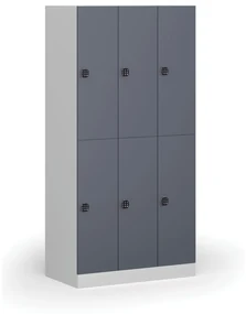 Šatníková skrinka s úložnými boxmi, 6 boxov, 1850 x 900 x 500 mm, kódový zámok, tmavosivé dvere