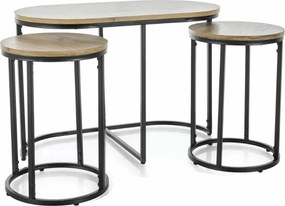 Konferenčný stolík TWIXE s príručnými stolíkmi 75x40 cm, čierny/dekor dub artisan