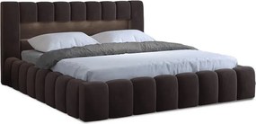 Tmavohnedá čalúnená dvojlôžková posteľ s úložným priestorom s roštom 180x200 cm Lamica – ELTAP