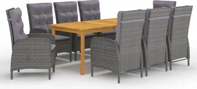 vidaXL 9-dielna záhradná jedálenská súprava sivá