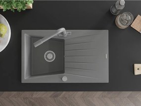 Mexen Cesar, granitový drez 775x470x190 mm, 1-komorový a šedá matná batéria Duero, šedá, 6514-71-671600-71