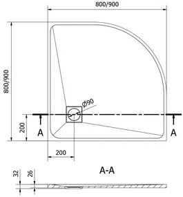 Mexen Bert, SMC štvrťkruhová sprchová vanička 90 x 90 cm, čierna, 4KR709090