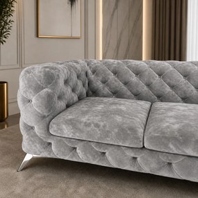 ROHOVÁ SEDAČKA CHESTERFIELD LARISSA PRAVÁ - ĽAVÁ SIVÁ SEMIŠOVÁ LÁTKA 323 X 264 cm