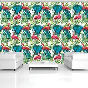 Fototapeta - Plameniaky a listy (152,5x104 cm)