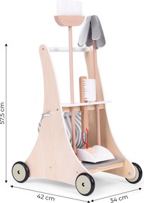 Detská drevená súprava na upratovanie s vozíkom ECOTOYS – pre deti od 3 rokov