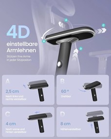 Ergonomická kancelárska stolička SONGMICS s nastaviteľnou bedrovou a hlavovou opierkou, max. Nosnosť 150 kg, čierna