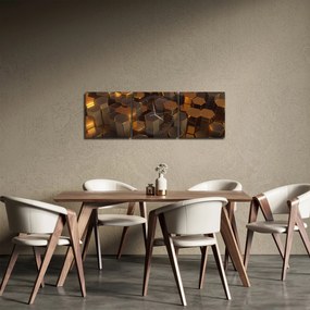 Obraz - Bronzové hexagóny (s hodinami) (90x30 cm)