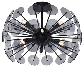 Art Deco stropné svietidlo čierne s dymovým sklom - Atomic