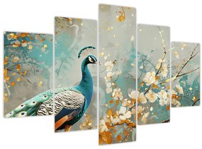 Obraz - Páv so zlatým dekorom (150x105 cm)