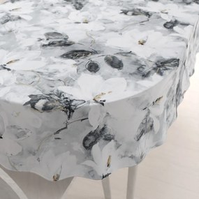 Biante Zamatový oválny obrus Tamara TMR-006 Designové kvety na sivom 140x220 cm