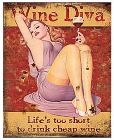 Kovová nástenná ceduľa Wine Diva - 20*1*25 cm