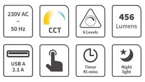 LED Stmievateľná stolná lampa s USB LED/9W/230V 3000K/4000K/5500K čierna