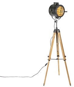 Stojacia lampa na statív čiernej farby s dreveným štúdiovým bodom - Radient