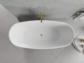 Mexen Luvo Slim, voľne stojaca vaňa 170 × 75 cm, biela lesklá, zlatý matný prepad, 52801707500-55
