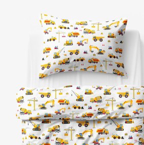 Goldea detské bavlnené obliečky - nákladné autá a bagre 140 x 200 a 70 x 90 cm