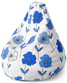 Sedací vak Pear modré kvety - detský, biela / modrá