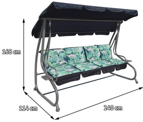 Záhradná hojdačka so sklopným sedadlom a nastaviteľnou strieškou, zelená so vzorom 8078.MONSTER