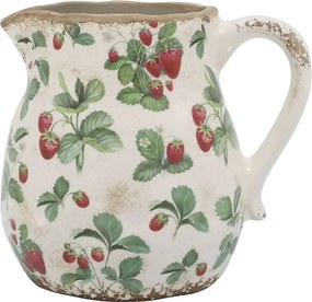 Krémový antik keramický džbán s jahôdkami Fraises - 16*15 cm
