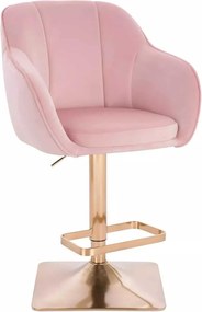 LuxuryForm DESIGN Barová stolička AVOLA VELUR na zlatej hranatej podstave - svetlo ružová