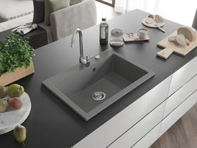 Mexen Elix, 1-korový granitový drez 700 x 500 mm, šedá, chrómový sifón, 6526701005-71