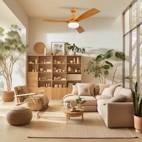 ZEVENTI - LED stropný ventilátor MARE LED/24W/230V Wi-Fi Tuya dub + diaľkový ovládač