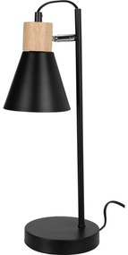 Kovová stolná lampa s dreveným podstavcom Solano čierna, 14 x 47 cm