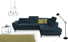 Rohová sedacia súprava Sergio, námornícka modrá látka, pravý roh