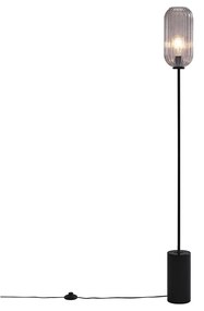 Art Deco stojaca lampa čierna s dymovým sklom - Rid