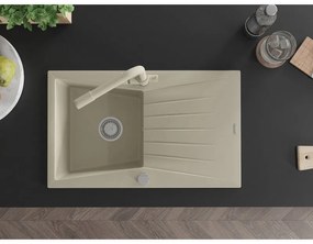 Mexen Cesar, granitový drez 775x470x190 mm, 1-komorový a béžová batéria Duero, béžová, 6514-69-671600-69