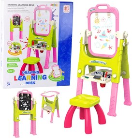 LEAN Toys Vzdelávacia tabuľa 5v1 so stoličkou a multifunkčným príslušenstvom, ružová