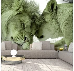 Artgeist Fototapeta - Lion Tenderness (Green) Veľkosť: 150x105, Verzia: Premium