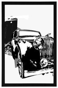 Plagát čiernobiele retro auto s abstrakciou - 30x45 white