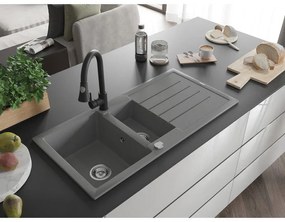 Mexen Andres, 1,5-komorový granitový drez 1000x500x200 mm a drezová batéria Elia, šedá, 6515-71-670101-70