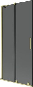 Mexen Velar L, 2-krídlová posuvná vaňová zástena 90 x 150 cm, 8mm šedé sklo, zlatá matná, 896-090-003-41-55