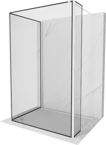 Mexen Kioto, 3-stenová sprchová zástena Walk-In 120 x 90 x 40 cm, 8mm číre sklo čierny vzor, biely profil, 800-120-090-221-20-70-040