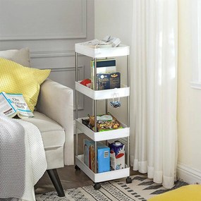 4-policový úložný vozík, servírovací vozík s kolieskami, biely