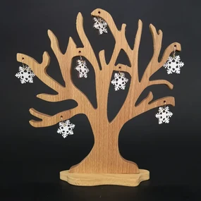 AMADEA Drevený 3D strom s vločkami, masívne drevo, výška 20 cm