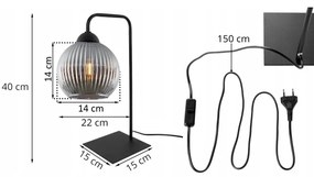 Stolná lampa Riffle Round, 1x grafitové sklenené tienidlo
