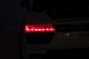 Ramiz Audi R8 na batérie pre deti Biela + diaľkové ovládanie + EVA + pomalý štart + MP3 LED