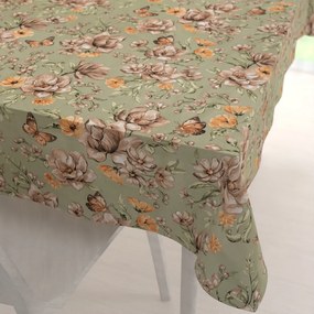 Biante Bavlnený obdĺžnikový obrus Sandra SA-472 Hnedé kvety magnólie na zelenom 100x140 cm