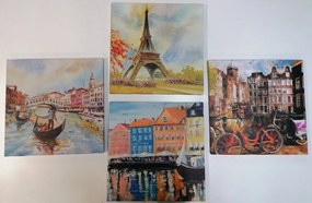 Set obrazov maľované mestá v pastelových farbách - 4x 60x60
