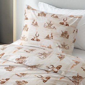 Biante Detské bavlnené posteľné obliečky Sandra SA-698 Hnedé lesné zvieratká na béžovom Predĺžené 140x220 a 70x90 cm