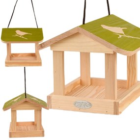 Závesné kŕmidlo pre vtáky Elisa, 19,5x24x24 cm, drevo, hnedá/zelená