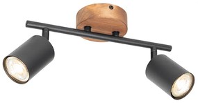 Priemyselné bodové svetlo čierne s dreveným sklonom 2-žiarovkové - Jeana