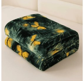 Mikroplyšová deka YELLOW BUTTERFLY, tmavozelená Rozmer: 160 x 200 cm