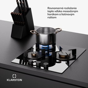 Klarstein Goldflame Domino, plynová varná doska, 3 mosadzné horáky, nehrdzavejúca oceľ