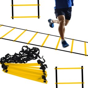 KIK Koordinačný gymnastický rebrík 6 m, 12 priečok, čierno-žltý s puzdrom